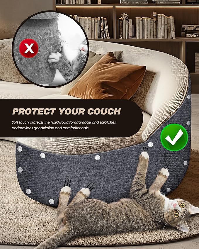 Cat Scratch Furniture Protector, Trimmable Self-Adhesive Carpet, DIY Climb Cat Scratcher Mat for Covering Cat Tower and Couch Protector from Cat Claws (78.7x15.8in Dark Gray)