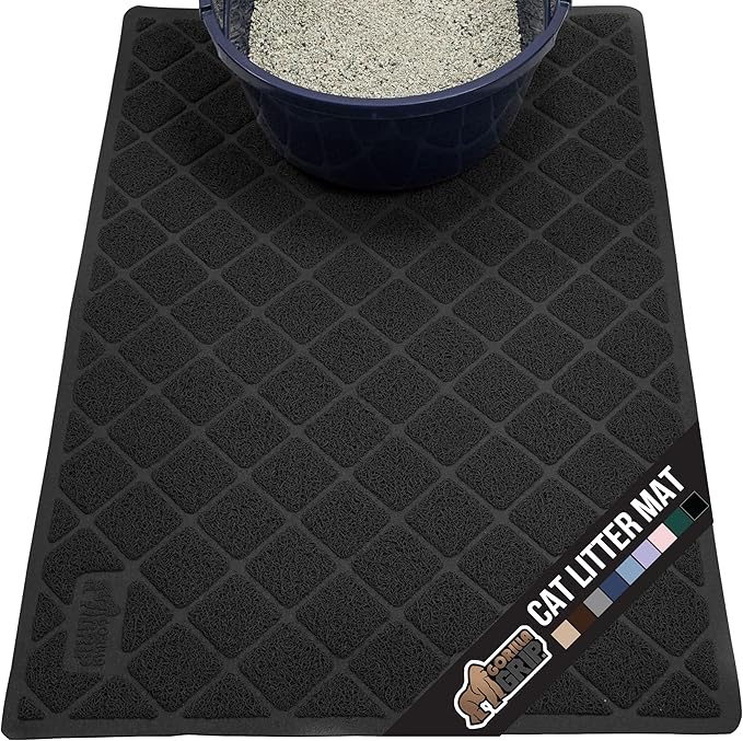 GORILLA GRIP Cat Litter Box Mat, Water Resistant, US Designed Kitty Litter Trapping Mats, Easy to Clean, Scatter Control, Less Mess and Clean Floors, Kitten Supplies for Indoor Cats, 30x20 Black