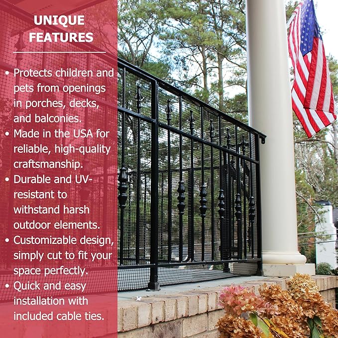 Cardinal Gates DSHD15 Heavy-Duty Outdoor Deck Netting - Plastic Balcony Netting for Pets & Kids - 15ft X 3ft Banister Safety Net - Apartment Railing Screen Guard - Cat Net - Made in USA – Natural