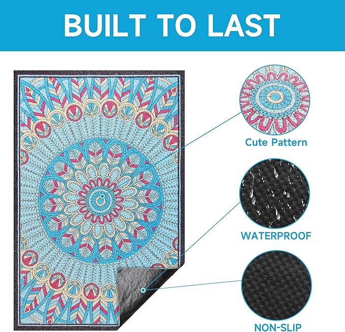 Cat Litter Mat, 24" x 16" Litter Box mat, Traps 100% Litter, Non-Slip Kitty Litter Trapping mats, Small Cute Litter mat, Easy Clean for Scatter Control, Bohe cat Food mat, Urine Waterproof