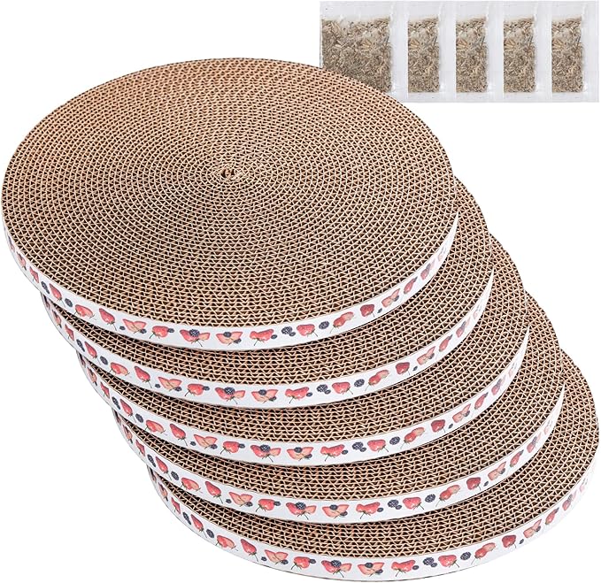 Round Cat Scratcher Pad 10 inch Diameter 3/5 inch Thickness Scratch Replacement Refill Scratching Board Cat scratchers for Indoor Cats (5 Pc)