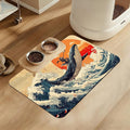 Wave Cat Dog Food Mat,Christmas Stocking Ukiyo-e Whale Absorbent Quick Dry Feeding Placemat for Food and Water Bowls, Non Slip Rubber Backing, Waterproof Pet Supplies for Mess-Free Eating 12"x20"