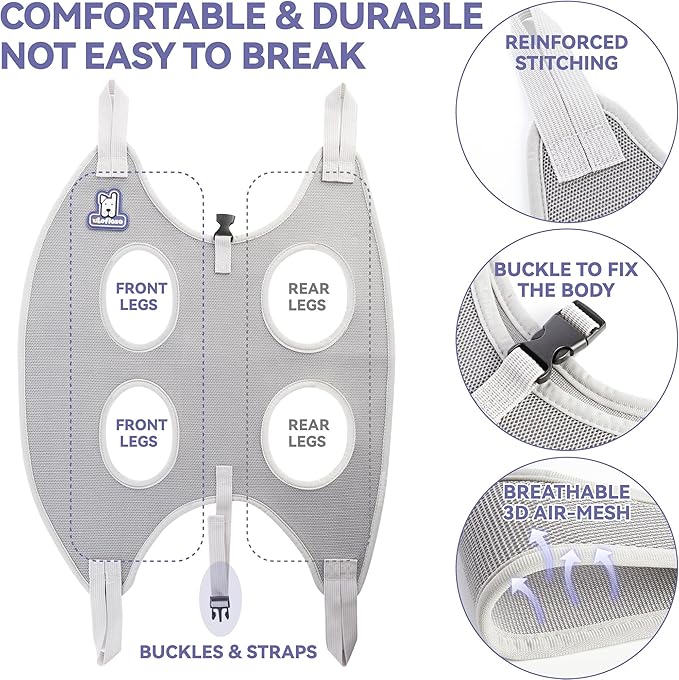 Dog Grooming Hammock Harness for Dogs & Cats with Pet Nail Clipper Trimmer - Cat Hanger Sling for Trimming Clipping Nails- Dog Hammock Restraint Bag for Small Medium Large pet （ Grey XS）