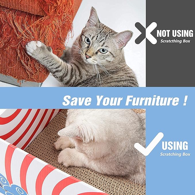 Conlun Cat Scratcher Box with Heavy-Duty Double-Sided Cardboard Pad, Cardboard Lounger, Cat Bed for Indoor Cats, Interactive Hole Design, Large - 5 Pack, White