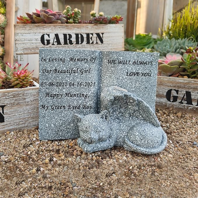 Customized Book Cat Tombstone Statue, Personalized Outdoor Cat Memorial Tombstone, Memorial Gift for Cat Lovers, Customized with Any Message