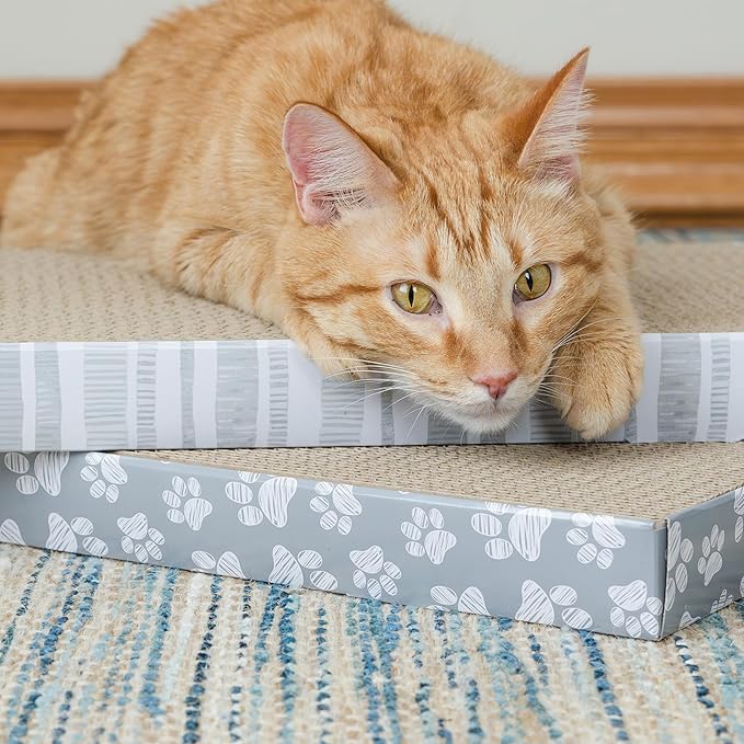 Kitty City Cat Scratcher– 3-Pack Durable Corrugated Cardboard Scratch Pads with Catnip – Double-Sided for Longer Use, Cat Claw Maintenance & Furniture Protection - Size: 10" x 18" - Grey & White