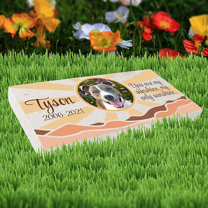 Personalized Pet Memorial with Keepsake Photo on Limestone - Headstones, Garden Stones, and Grave Markers for Dogs - Dog Memorial Stone, Pet Memorial Gifts - 12”x 6”x1.25" (D. Tyson Design)