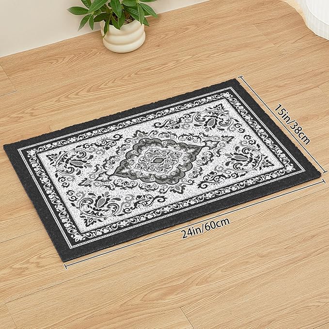 Unicorn Catcher Cat Litter Mat 24" x 15" Non-Slip Litter Box Mat Washable Litter Catcher Mat for Litter Box Indoor Food Mat Supplies Essentials, Black
