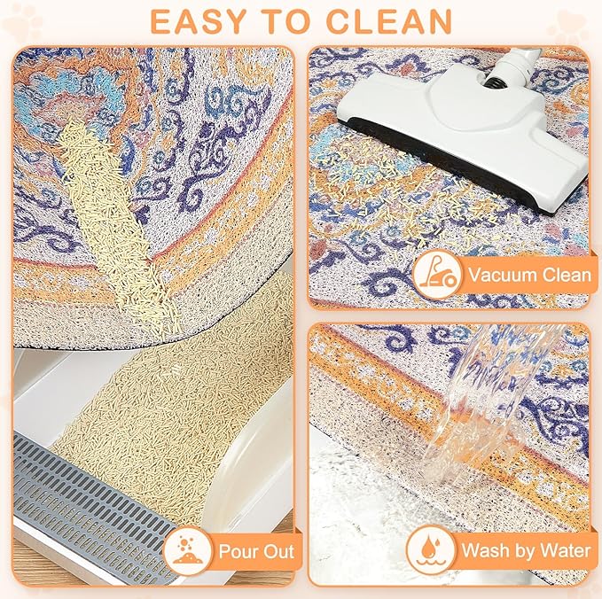 Unicorn Catcher Cat Litter Mat 33" x 22" Non-Slip Litter Box Mat Washable Litter Catcher Mat for Litter Box Indoor Food Mat Supplies Essentials, Orange