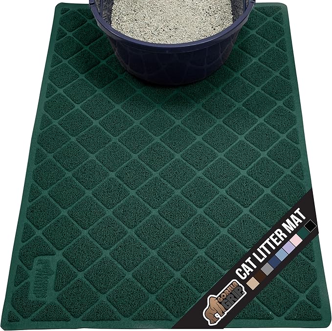 GORILLA GRIP Cat Litter Box Mat, Water Resistant, US Designed Kitty Litter Trapping Mats, Easy to Clean, Scatter Control, Less Mess and Clean Floors, Kitten Supplies for Indoor Cats 24x17 Hunter Green