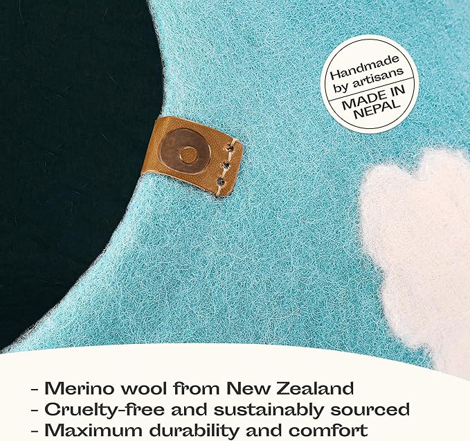 MEOWFIA Cat Cave – Premium Felt Cat Bed for Indoor Cats, Handmade Merino Wool (Cloud Nap Blue, Large)
