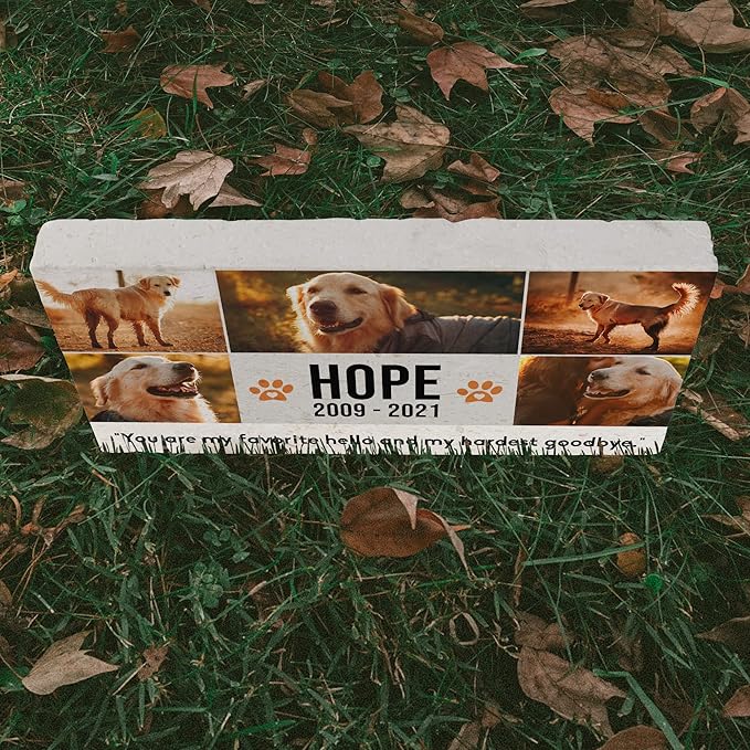 Personalized Pet Memorial with Keepsake Photo on Limestone - Headstones, Garden Stones, and Grave Markers for Dogs - Dog Memorial Stone, Pet Memorial Gifts - 12”x 6”x1.25" C (B. Hope Design)