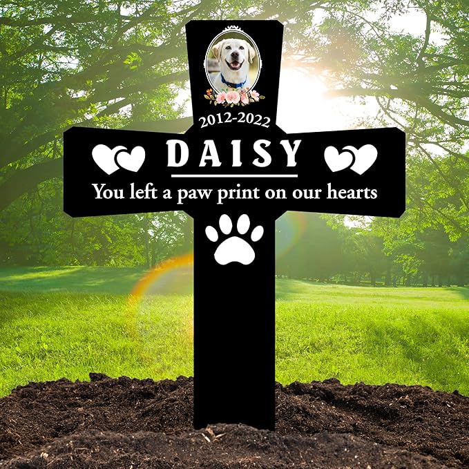 Custom Pet Grave Markers Dog | Custom Pet Headstones for Dogs | Best Remembrance Gifts for Your Four-Legged Companions | Personalized Grave Marker for Furry Friends with Wreath Photo Album