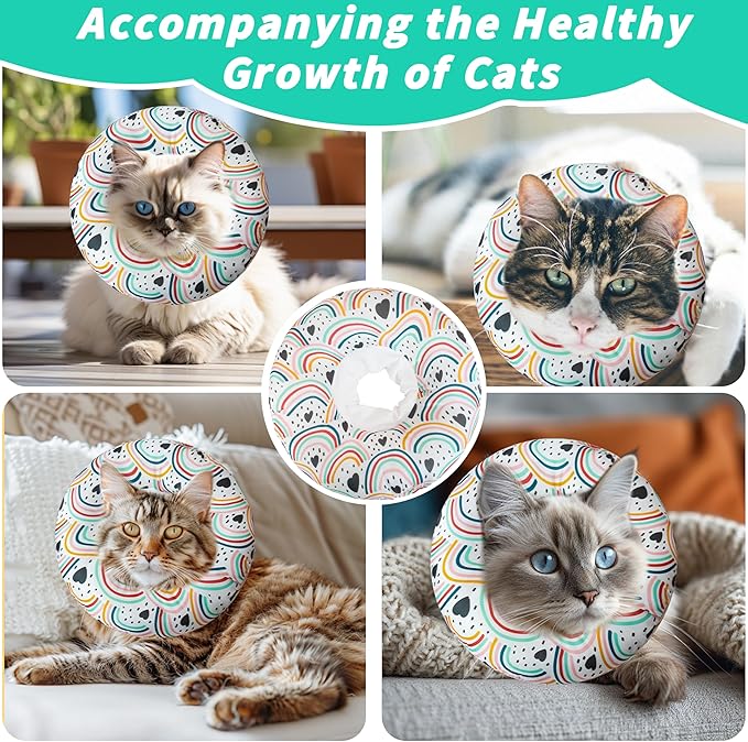 Soft Cat Cone Collar, Cute Cats Recovery Collar Suitable for Small, Medium, Large cat,Elizabethan Neck Collar for Cats After Surgery (Black Love, Large)