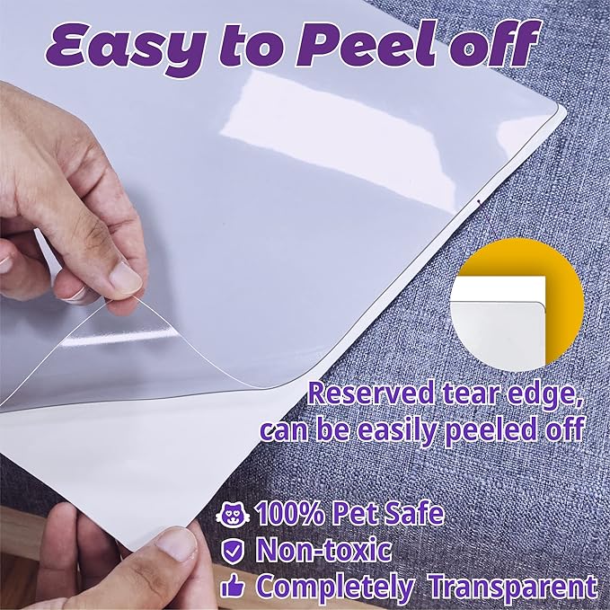 Cat Scratch Furniture Protector-16-Pack –Single-Sided, Heavy-Duty Self-Adhesive Tape, No-Residue for Couch, Doors & Walls - NO PINS