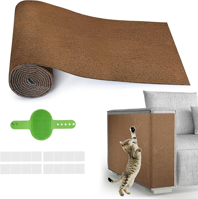 Cat Scratch Furniture Protector, 39.3''x15.8'' Trimmable DIY Self-Adhesive, Durable Corner Scratcher Couch Protectors from Cat Claws for Sofa, Tree Shelves & Scratching Posts (Brown)