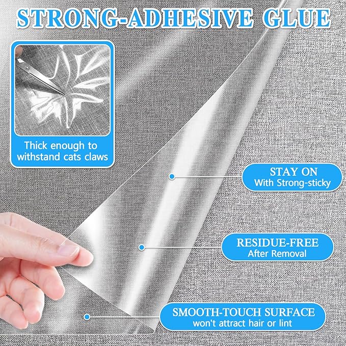 Anti Cat Scratch Furniture Protector - Thickened Vinyl Single-Sided Sticky Couch Protector for Cats Dogs, Flexible Couch Corner Guard Under Cats Claw, Cat Scratch Deterrent Tape, 130"x9.4"