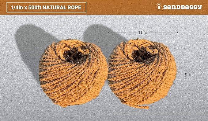 Sandbaggy Sisal Rope Twine 1/4 inch x 500 ft | Industrial Grade | No Synthetic Materials - Eco-Friendly Product | Higher Quality Compared to Home Depot, Walmart, Lowes (2 Rolls)