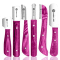 FLAMIA & JABZ FJ Professional Stripping Knife kit (6 pieces set) for Dogs & Pets, Wooden Handle Grip with Stainless Steel Blade (Right handed) (Pink)