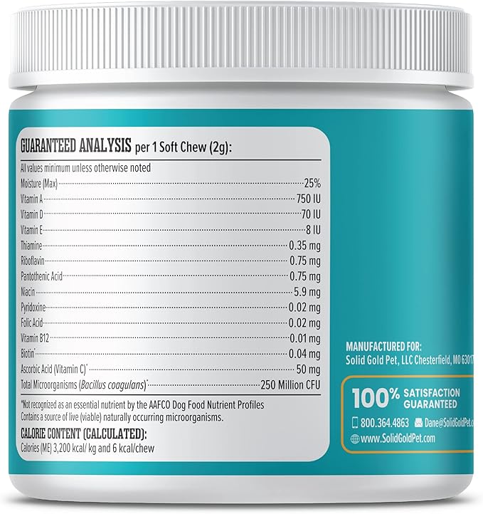 Solid Gold Dog Multivitamin - Soft Dog Vitamins & Supplements Chews - All-in-One Heart, Immune, Brain, Skin, Coat & Gut Health Support w/Vitamin C, B12, Probiotics & Antioxidants - Bacon Flavor 120ct