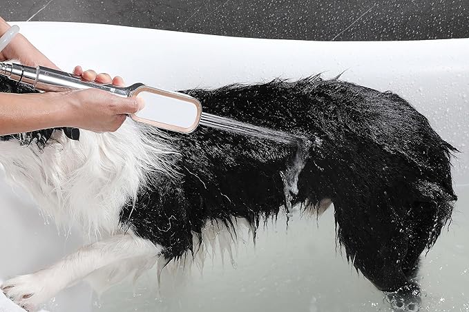 Dog Shower Attachment Kit with Handheld Sprayer – 8FT Flexible Stainless Steel Hose +Shower Arm Diverter – High Pressure Pet Bath Wand for Medium & Large Dogs, Long Thick Coat, Indoor All-Year Use