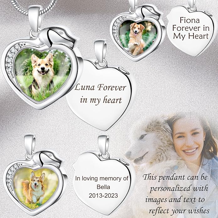 Farfume Personalized Pet Urn Necklace for Dog Cat Ashes Cremation Pet Memorial Customized Photo Text Engraving Pendant Keepsake Funeral Jewelry