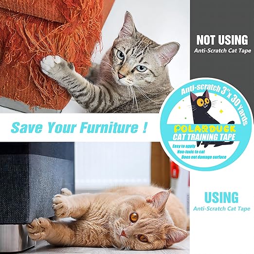 Polarduck Anti Cat Scratch Tape: 3 inches x 30 Yards Cat Training Tape 100% Transparent Clear Double Sided Cat Scratch Deterrent Tape Furniture Protector for Couch, Carpet, Doors, Pet & Kid Safe