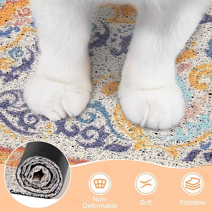 Unicorn Catcher Cat Litter Mat 24" x 15" Non-Slip Litter Box Mat Washable Litter Catcher Mat for Litter Box Indoor Food Mat Supplies Essentials, Orange