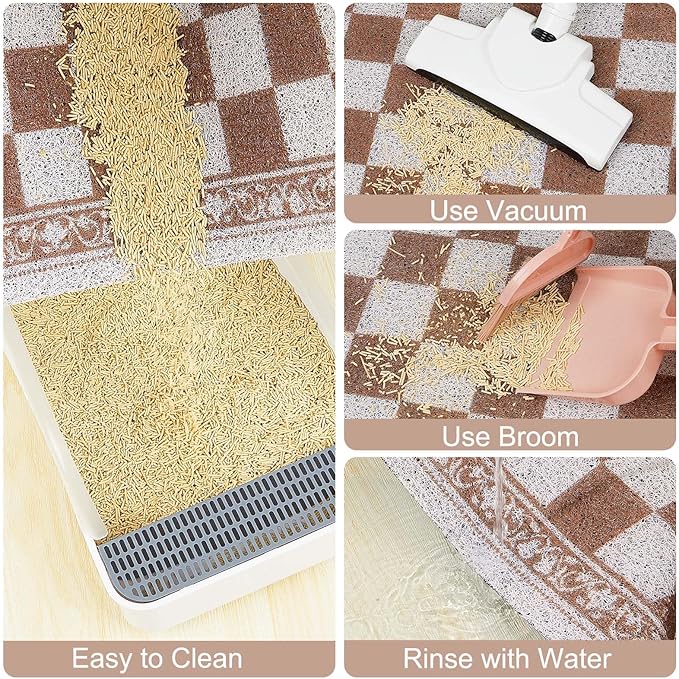 Bienbee Cat Litter Mat, 33" x 22" Waterproof Litter Box Mat Litters Rug with Non-Slip Bottom, Easy to Clean Litter Trapping Mat for Cat,Light Beige Checkerboard L