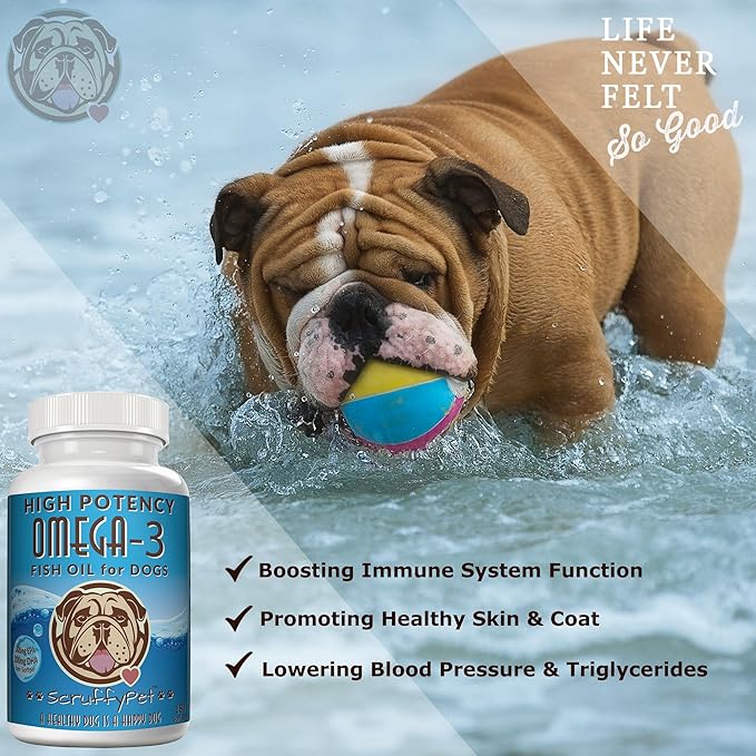 Pure Omega 3 Wild Fish Oil for Dogs with Vitamin E - Highest EPA & DHA Softgels Available (1000mg) 180ct