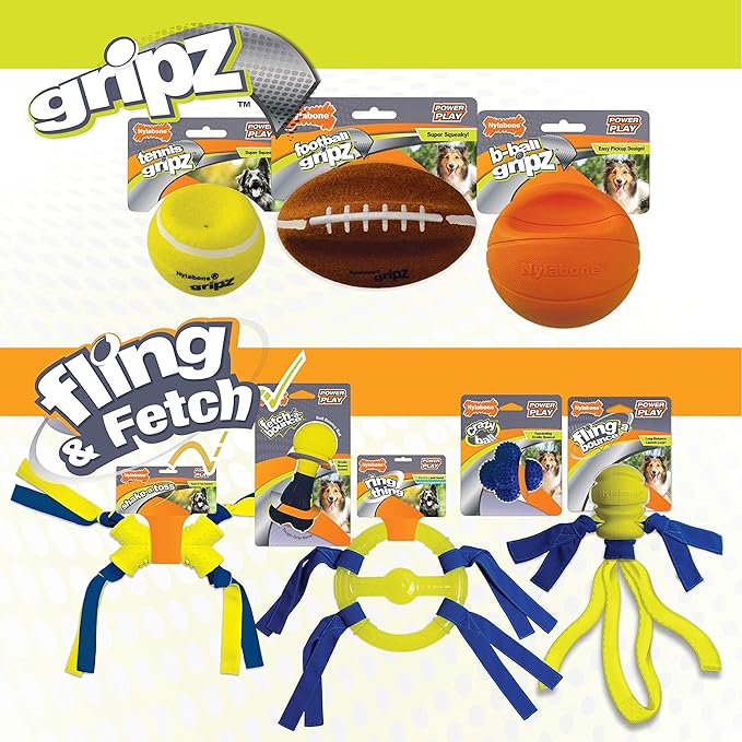 Nylabone Power Play Felt Football Gripz Fetch Toy, Squeaky Ball Chew Toy for Dogs, Medium (1 Count)