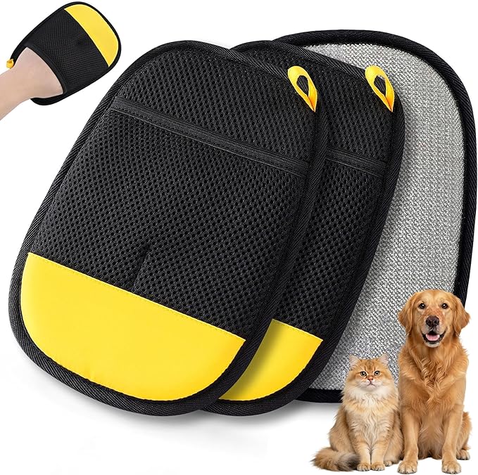 SAWMONG 2-Pack Pet Hair Removal Gloves, Fan-Shaped Reusable Dog & Cat Hair Remover for Clothes, Couch, Carpet & Car Seats