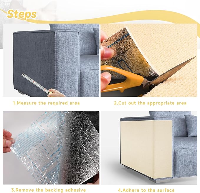 Cat Scratch Furniture Protector, 78.7''x15.8'' Trimmable DIY Self-Adhesive, Durable Corner Scratcher Couch Protectors from Cat Claws for Sofa, Tree Shelves & Scratching Posts (Khaki)