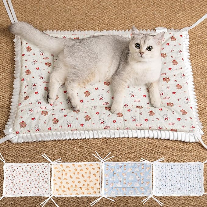 Reversible Silent Cat Bed Self Warming Pet Pad Thin Style Mat Washable Cushion Pad, Pad for Window Perch Outdoor Cat Houses, for Cats, Small Dogs, Rabbits, Non Electric.(Red Puppy,M)