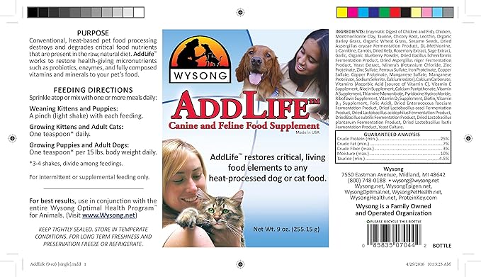 Wysong AddLife Canine/Feline Food Supplement For Dog/Cat - 9 Ounce Bottle