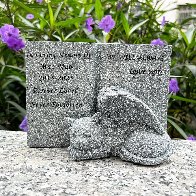 Customized Book Cat Tombstone Statue, Personalized Outdoor Cat Memorial Tombstone, Memorial Gift for Cat Lovers, Customized with Any Message
