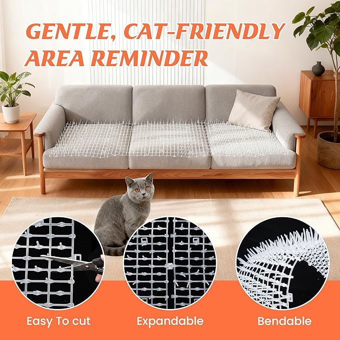 Transparent Cat Scat Mat 2 Pack, 6.5FT Clear Cat Deterrent Mats with Spikes for Sofa, Windowsill, Balcony & Garden, Cuttable Indoor Outdoor Pet Repellent Strips, 78 x 11 Inch Each