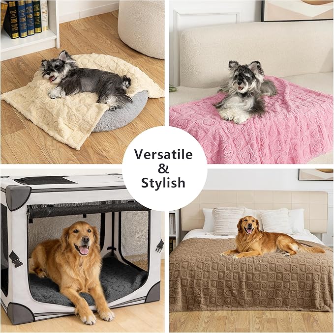 gogobunny Calming Plush Dog Cat Blanket 300GSM Coral Fleece, Ultra-Soft Machine Washable Pet Bedding for Small Medium Dogs Cats Puppies Kittens (Beige, 40x50)