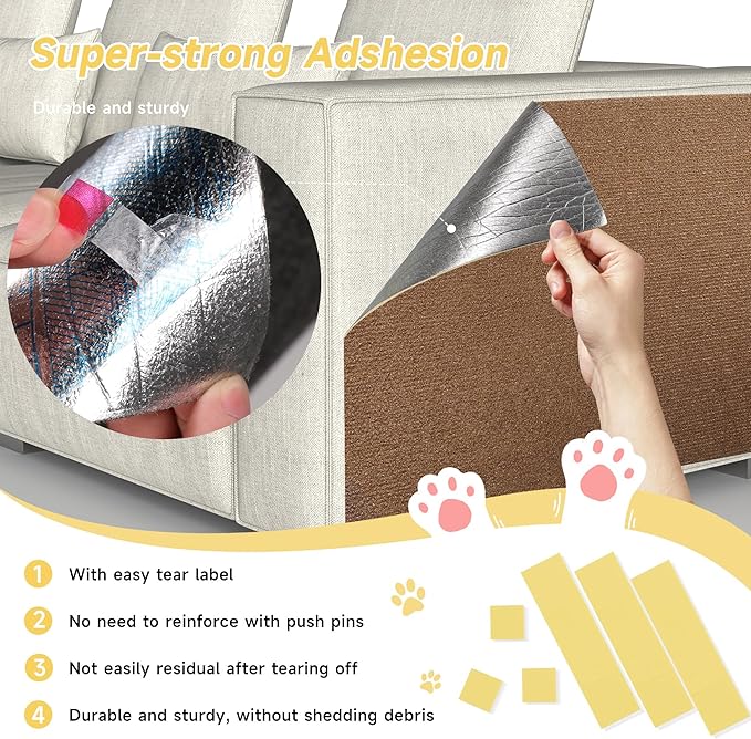 Cat Scratch Furniture Protector, 39.3''x15.8'' Trimmable DIY Self-Adhesive, Durable Corner Scratcher Couch Protectors from Cat Claws for Sofa, Tree Shelves & Scratching Posts (Brown)