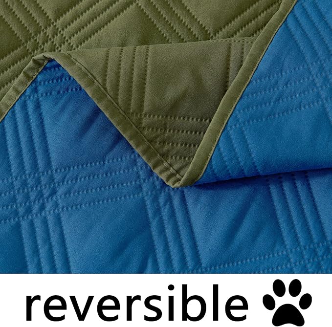hyha Waterproof Dog Blanket, Reversible Pet Bed Blanket, Soft Sofa Couch Cover for Dogs Washable, Waterproof Pet Couch Covers for Sofa Puppy Cats Furniture Protector(30"x53", Green/Navy Blue)