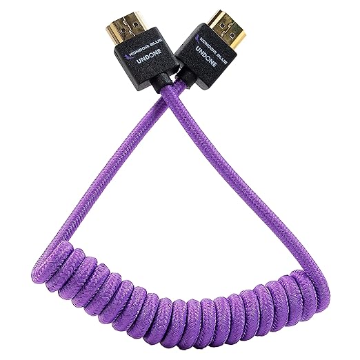 KONDOR BLUE x Gerald Undone | Ful HDMI 2.0 Type A Male to Male 12"- 24" Coiled Braided Cable | 4K 60Hz 18Gbps, HDR, 3D, Reinforced | for On-Camera Monitors & Recorders + More | Purple