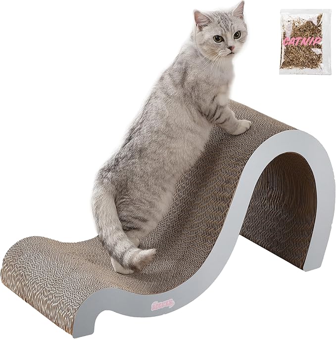 CSR1013E Kona 27" Modern Cardboard Double-Sided Wave Cat Scratcher with Catnip, Fog