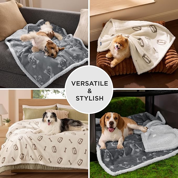 Bedsure Waterproof Dog Blankets for Medium Dogs Washable - Soft Print Sherpa Fleece Puppy Cat Blanket, Cozy Plush Reversible Throw Furniture Protector for Pet Kitten Doggy, 30"X40", Smokey Grey