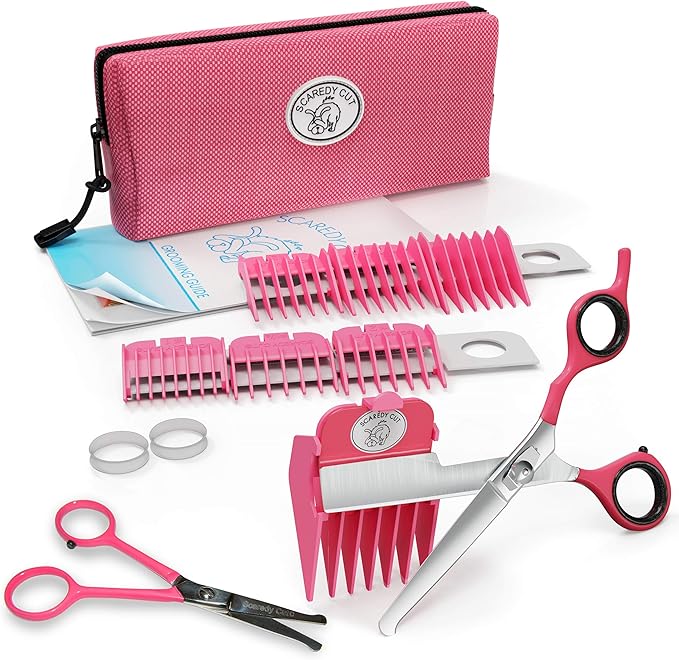 SCAREDY CUT NO Buzz Dog Clippers, Tiny Trim Safety Scissor. A Silent Low Noise Pet Grooming Clipper, Right Handed Pink