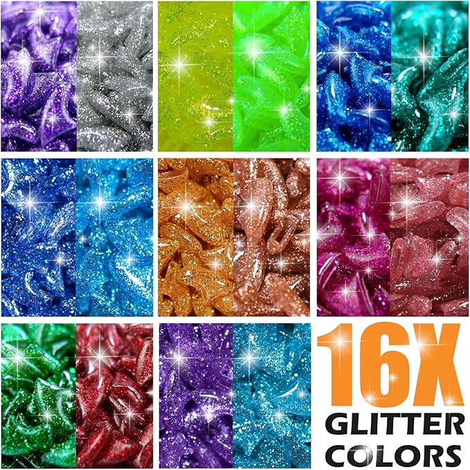 joyous 16x Glitter Colors / 160 pcs | Cat Nail Caps | Cat Claw Covers with Adhesives and Applicators (S)