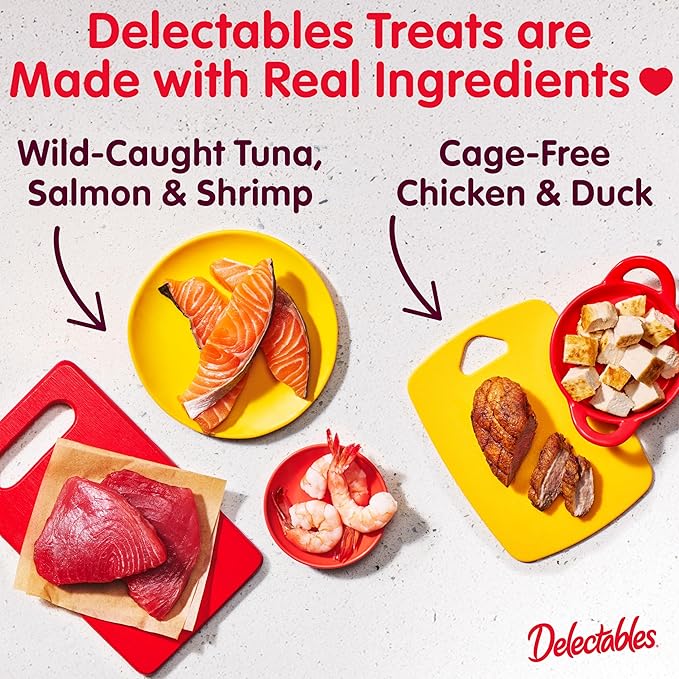 Delectables Lickable Treat Stew Chicken & Tuna, Food Topper, Hydrating, Grain-Free, No Fillers, No by-Products, No Added Preservatives, 1.4oz Pouch, 30 Count