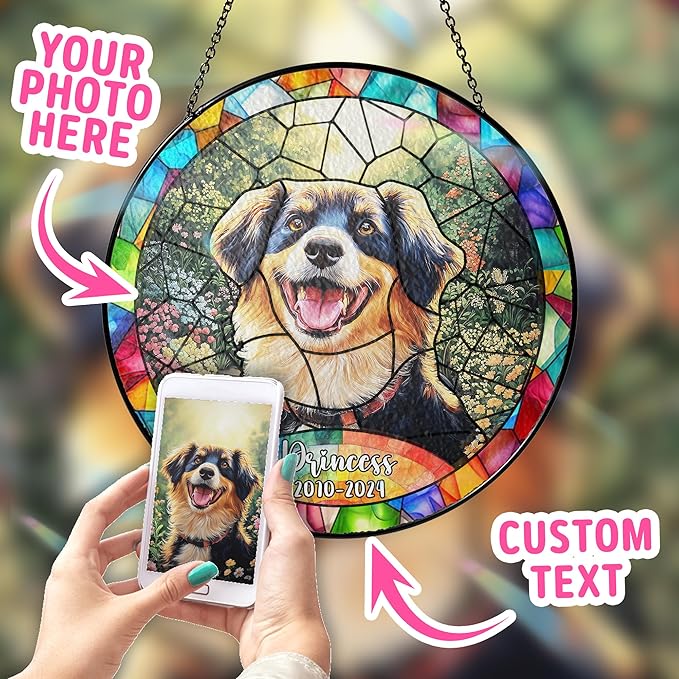 Custom Dog Portrait Art Suncatcher Stained Glass Remembrance Gift Pet Indoor Decor Window Hanging Dog Cat Bereavement Keepsake Loss of Pet
