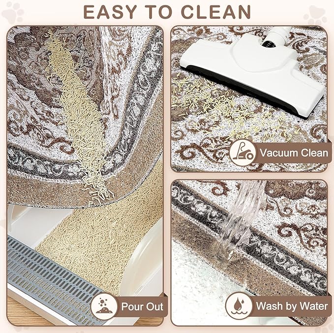 Unicorn Catcher Cat Litter Mat 24" x 15" Non-Slip Litter Box Mat Washable Litter Catcher Mat for Litter Box Indoor Food Mat Supplies Essentials, Brown