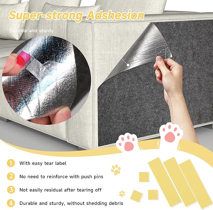 Cat Scratch Furniture Protector, 78.7''x15.8'' Trimmable DIY Self-Adhesive, Durable Corner Scratcher Couch Protectors from Cat Claws for Sofa, Tree Shelves & Scratching Posts (Dark Gray)