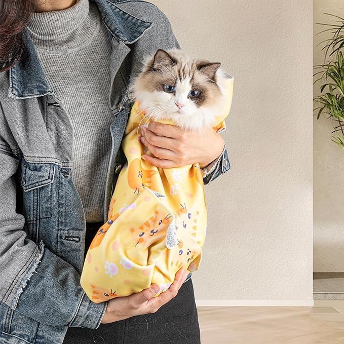 27.5 Inch Cat Grooming wrap Velcro Fabric for Cats Cat wrap for Cutting Nails Pet Grooming Adhesive Restraint Cloth for Calming Anti-Runaway Scratch Bitten Multifunctional Supplies